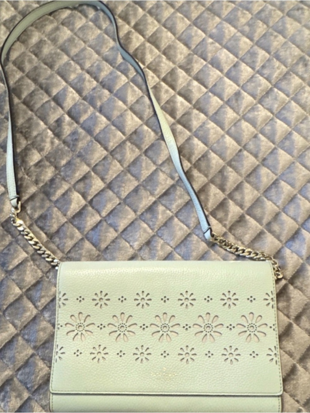 kate spade mint floral perforated leather crossbody with chain strap